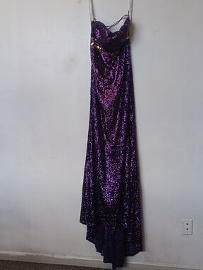 Vintage Purple Sequin Maxi Slip Dress with Spaghetti Straps